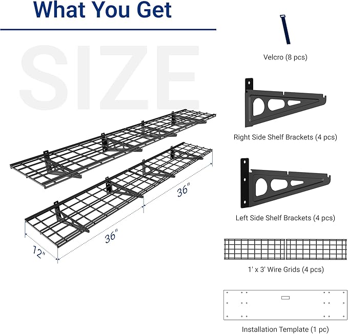 FLEXIMOUNTS 12-inch-by-72-inch Wall Shelf Garage Storage Rack Wall Mounted Floating Shelves,1x6ft,Black, 2-Pack, Classic Series