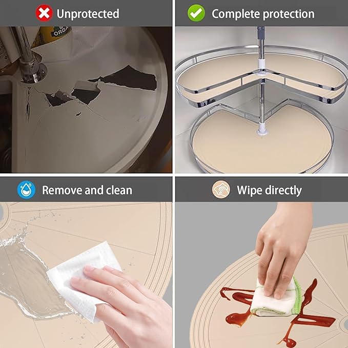 2 PCS Lazy Susan Shelf Liner,Silicone Waterproof Shelf Cabinet Liner,Non Slip Heat Resistant Lazy Susan Liners for Kitchen Cabinet(Khaki,26 Inch)