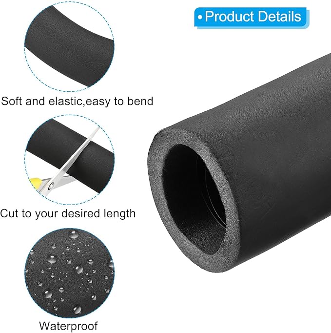 PATIKIL 74.8" L x 3-1/2"ID x 0.8" T Pipe Insulation Foam Tube, Water Pipe Insulation Tubing Heat Preservation for Plumbing Water AC Pipe Sprinkler Spigot, Black