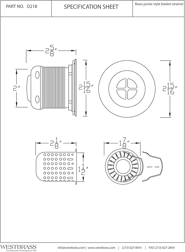 Westbrass A218-01 Junior Bar and Laundry Sink Drain Assembly with Removable Strainer Basket, Polished Brass