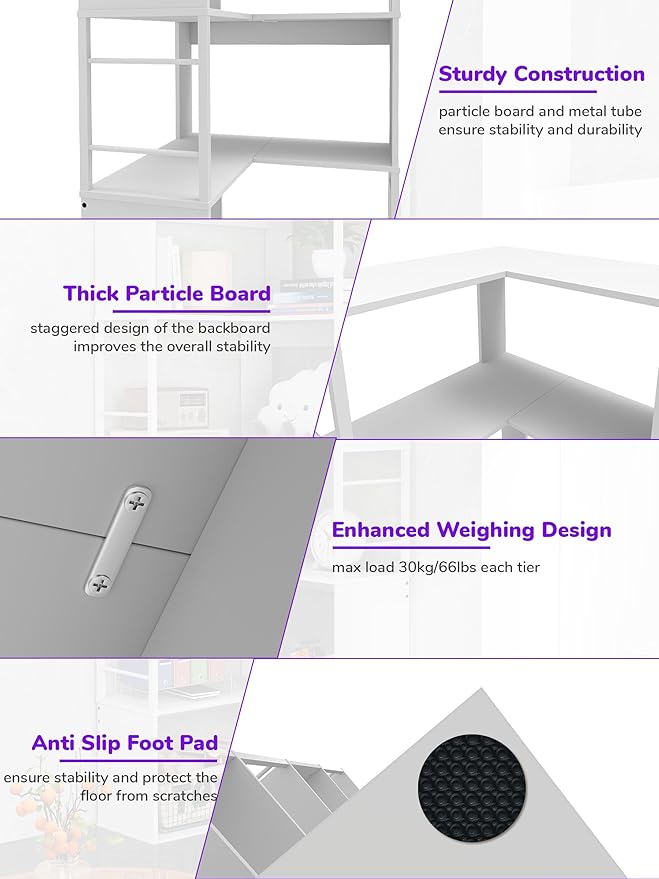 7 Tier Corner Bookshelf 74 Inches Tall Corner Bookcase Industrial L Shaped Book Shelf with Metal Frame Display Rack Storage Organize for Home Office,Living Room,Bed Room (White)