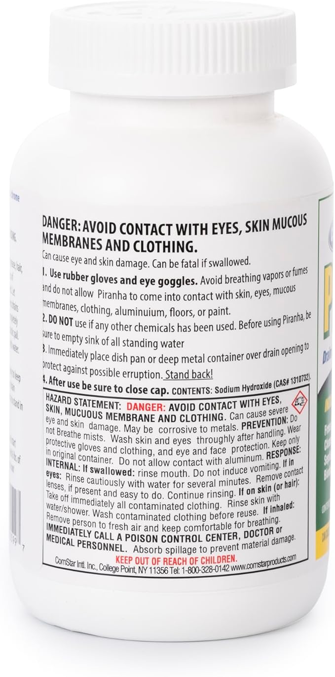 ComStar Piranha - Crystal Flakes,1 Pounds, Non-Acid Drain Cleaner That Dissolves Grease, Hair & Root Growth in Sewer Lines Instantly, Made in USA (30-599)