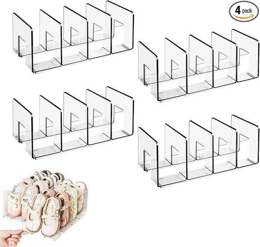Transparent Acrylic Kids Shoe Rack, Small Shoe Rack,Baby Shoe Organizer, Kids Shoe Organizer with 4 Sections Stackable Shelves for Closet Storage, Space-Saving 4 Pack