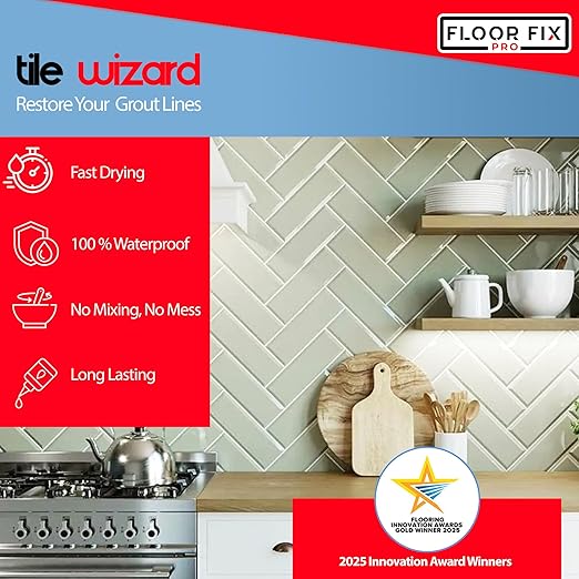 Tile Wizard Grout Pen from Floor-Fix Pro | Waterproof Grout Paint | Tile Grout Colorant and Sealer Pen | Narrow Tip 5mm | 2 Pack -7ml (White, 2 Pack)