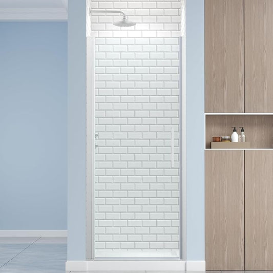 Frameless Pivot Shower Door 34.8-36" W X 72" H, 1/4" (6mm) Clear SGCC Tempered Glass, Hinged Pivot Swing Shower Door, Reversible Installation, Easy to Clean, Brushed Nickel