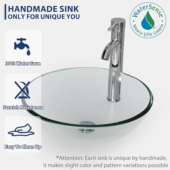 eclife 48" Modern Bathroom Vanity Sink Combo Freestanding Cabinet with Small Side Cabinet, Clear Round Glass Vessel Sink, Water Save Faucet, Drain (Gray+A16)