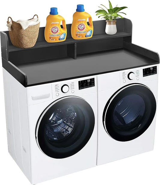 Royxen Laundry Countertop with 2-Tier Shelf Universal Fit, Washer and Dryer Countertop with Storage Space, Shelf Height 11.5 Inches, Solid Wood Core, Black