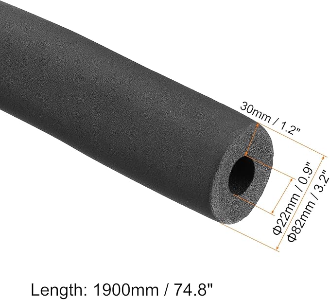 PATIKIL 74.8" Lx0.9 IDx1.2 T Pipe Insulation Foam Tube, Water Pipe Insulation Tubing Heat Preservation for Plumbing Water AC Pipe Sprinkler Spigot, Black