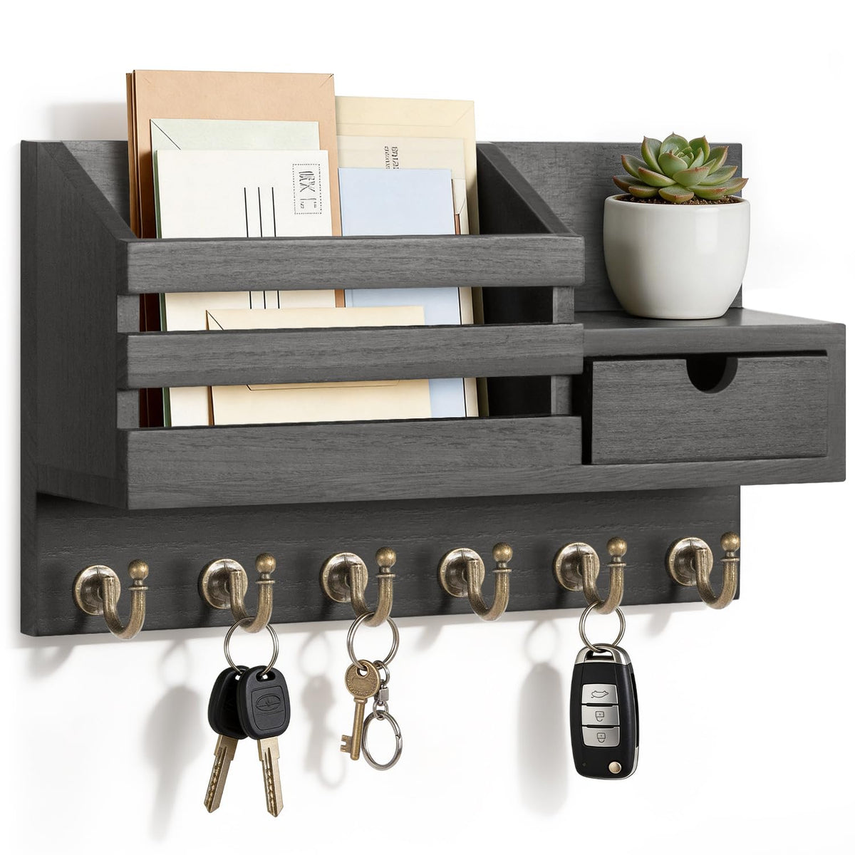 FifthQuarter Key Holder Wall Mount with Drawer and 6 - Image 1