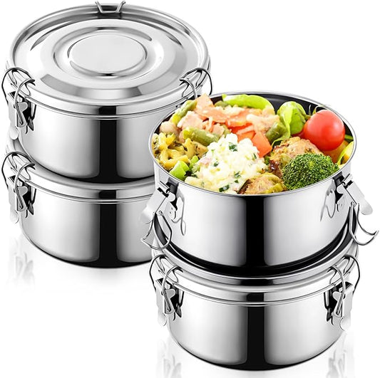4 Pcs Stainless Steel Bento Box 54 oz Reusable 304 Stainless Steel Food Storage Containers with Lockable Clips to Leak Proof, Dishwasher Safe