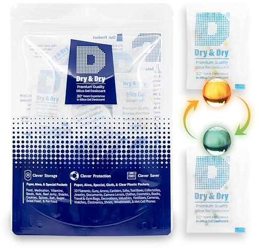 Dry & Dry Orange Indicating Silica Gel Packets Desiccants - Food Safe Silica Gel Packets, Desiccant Packs for Food Storage - Orange - 50 Packets (5 Gram)