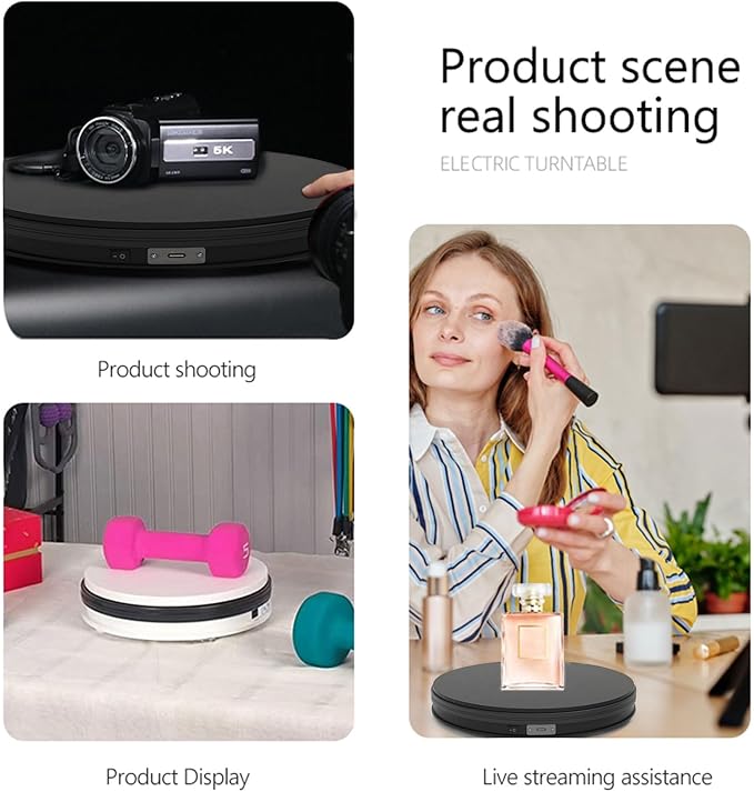 YVV Black 13.8in Rotating Display Stand, USB Powered 360 Rotating Turntable, Electric Turntable Display for Product Photography, Jewelry, Models, 22LB Load, Motorized Display Base for Exhibits