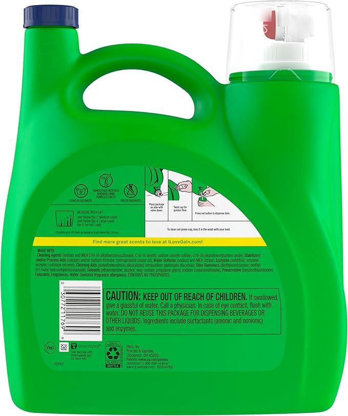 Gain Liquid Laundry Detergent, Relax, HE Compatible, 154 fl oz, 107 Loads