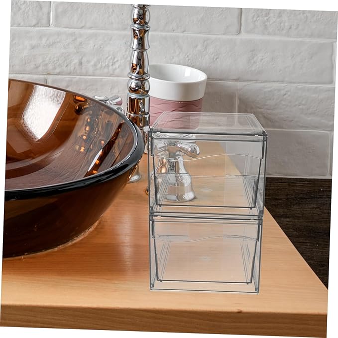 2pcs Acrylic Cosmetic Storage Box Removable Stackable Makeup Organizer for Bathroom Vanity and Desk Design for Efficient Organization