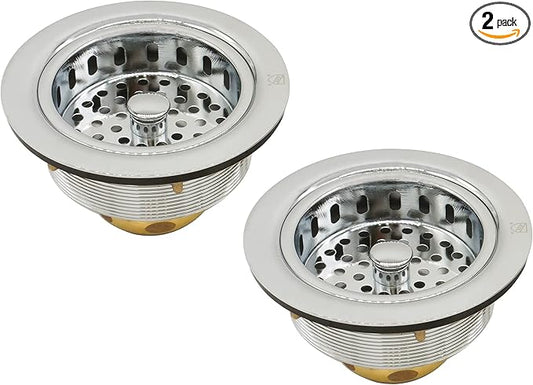 Westbrass D2145-05 3-1/2" Post Style Large Kitchen Sink Basket Strainer, Polished Nickel (2-Pack)