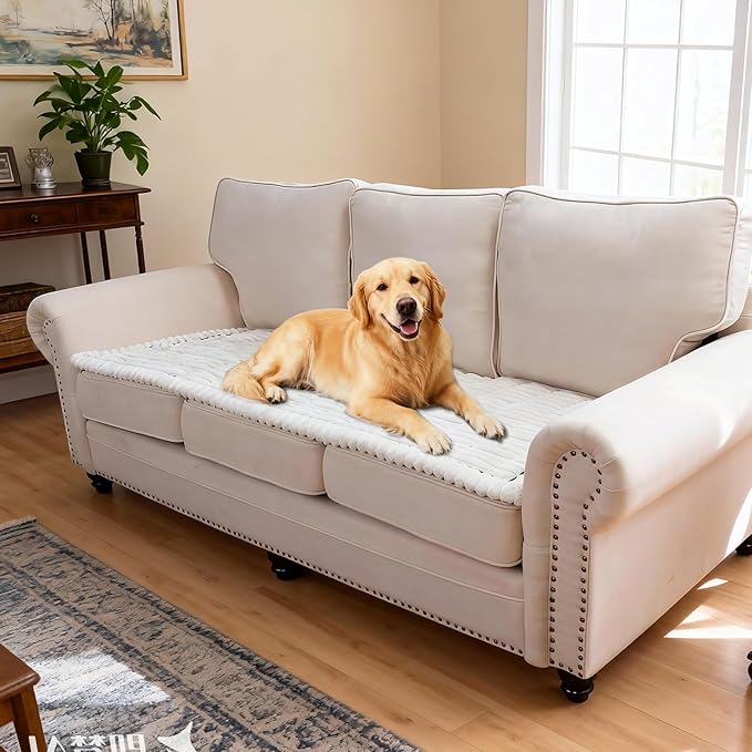Waterproof Couch Cover for Dogs Washable,Non Slip Fuzzy Durable Couch Covers for 3 Cushion Sofa Pet Friendly Sofa Cover Dog Thick Soft Slipcovers Protector Couches Mat Bed (White, 27.6" x 70.9")