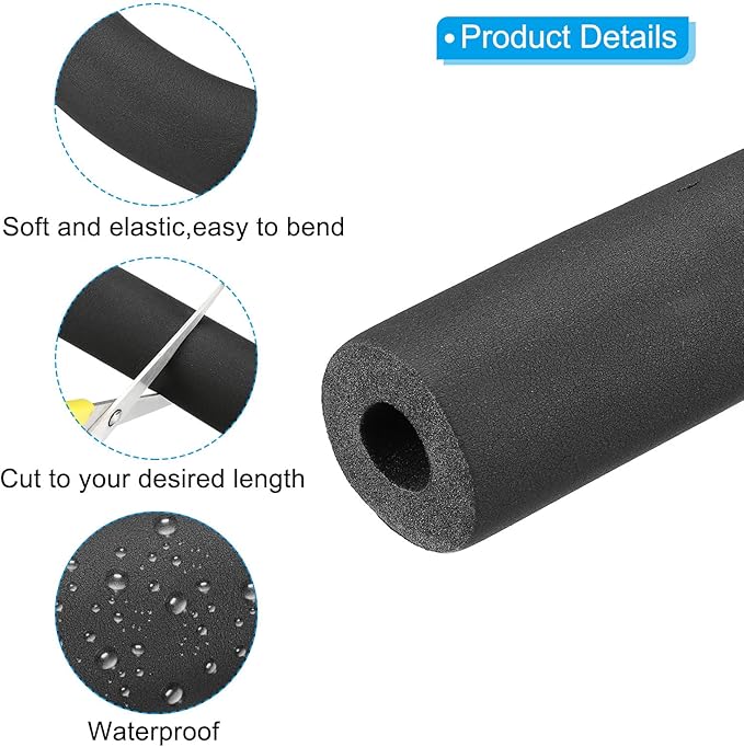 PATIKIL 74.8" Lx1.9 IDx1.2 T Pipe Insulation Foam Tube, Water Pipe Insulation Tubing Heat Preservation for Plumbing Water AC Pipe Sprinkler Spigot, Black