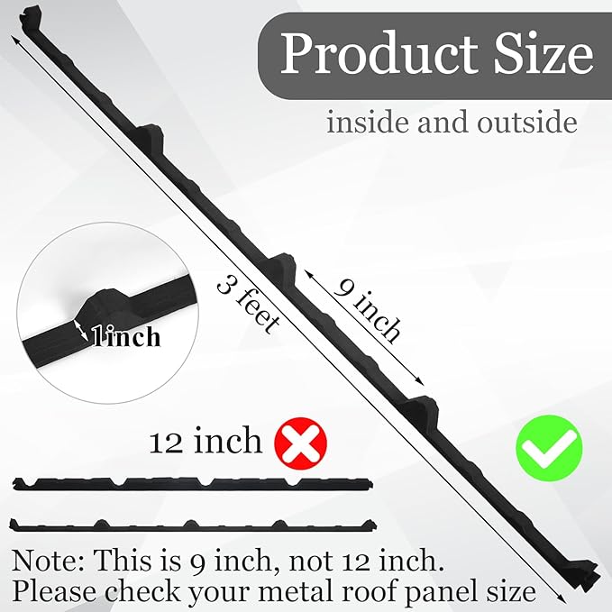 35 Pcs 9 in Metal Roofing Foam Closure Strips Panels 3 ft Long Inside Outside Classic Rib Profile Roof Closure Strips for Insulation Weather Barrier and Noise Moisture (Interior)