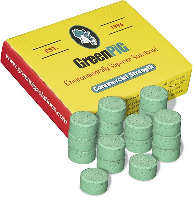 Green Pig Septic Tank Treatment Pucks – Enzyme & Bacteria-Based Treatment for Preventative Septic Maintenance, Helps Reduce Odors & Buildup, 3-Year Supply (18 Pucks)