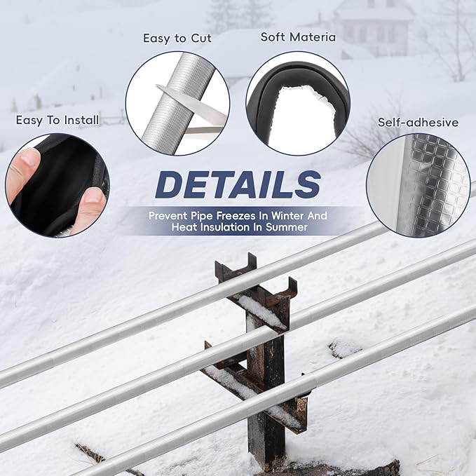 1.5 " ID Pipe Insulation Foam Tube Heat Tape for Water Pipes Self Adhesive 36 '' L, Outdoor Foam Water Pipe Insulation for Winter Pipe Freeze Protection (10 PC)