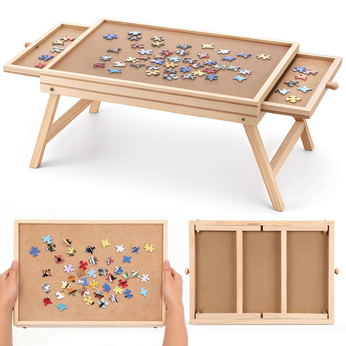 Small Puzzle Board with Legs, Natural, 16.5 x 13 Inch, Wood - Image 1