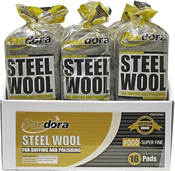 Pandora Steel Wool #000 - Grade, 240 Pads for Buffing and Cleaning - Metal Strands - Ideal for Wax and Polish Removal