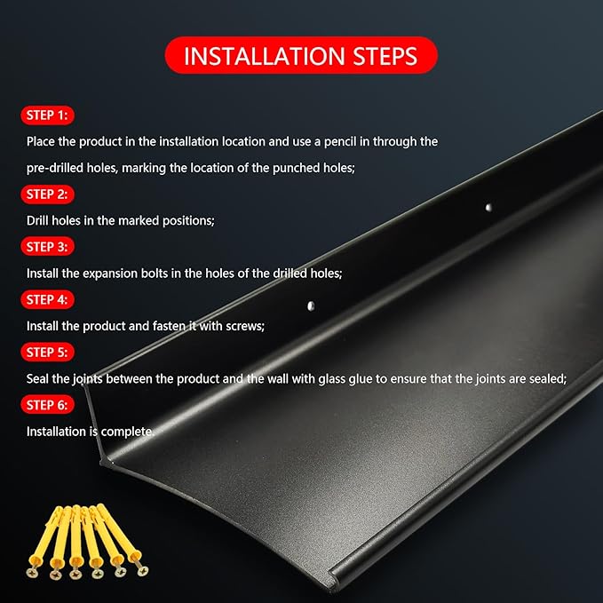 Heavy-Duty 5.12" W 43.3" L Door Rain Drip Guard Overhead,Aluminum Drip Cap for Exterior Doors Window Top,Rain Drip Edge Flashing,Water Deflector,Rain Diverter,Anodized Black 1PCS
