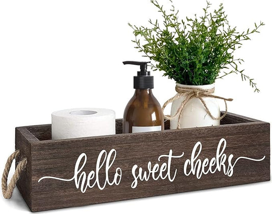 PZJIEAN 2 Sides Brown Funny Sayings Toilet Paper Bathroom Decor Box with Handle, Farmhouse Bathroom Decor Box for Toilet Paper