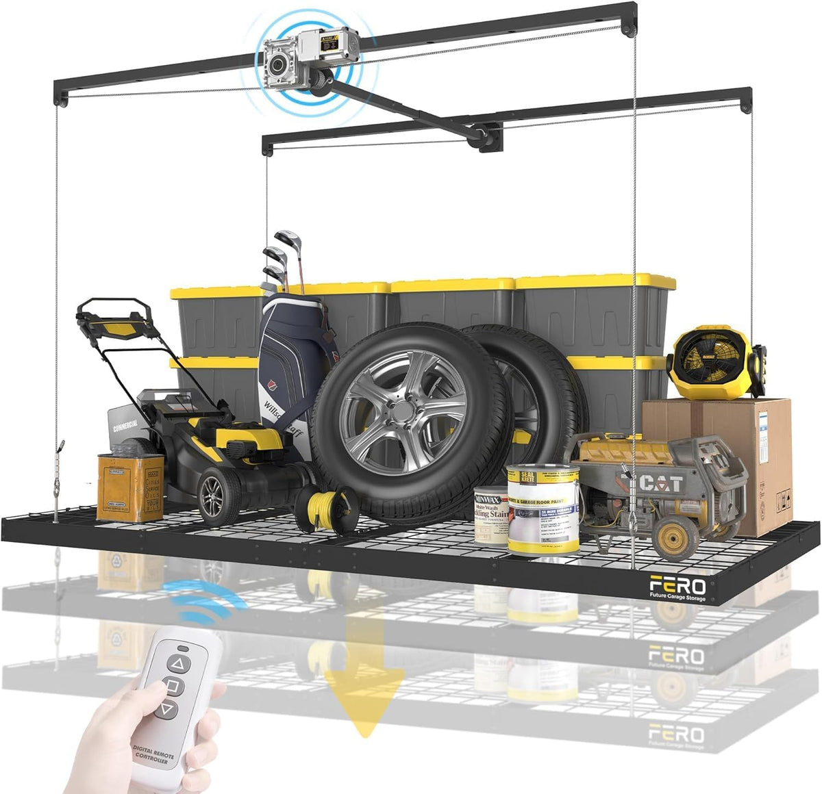 FERO Motorized Overhead Garage Storage Rack with Remote - Image 1