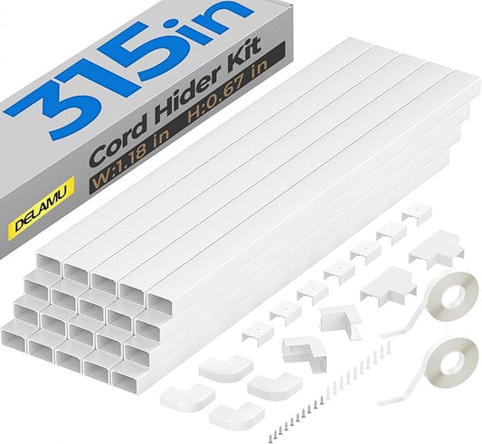 Delamu Cable Hider, 315in Cord Covers for Wires on Wall, One-Cord Cord Hider, Paintable Wire Hiders Wire Covers for Cords, Cable Management for Hiding 3-4 Wires, 20x L15.7 W0.1.18 H0.60in, White