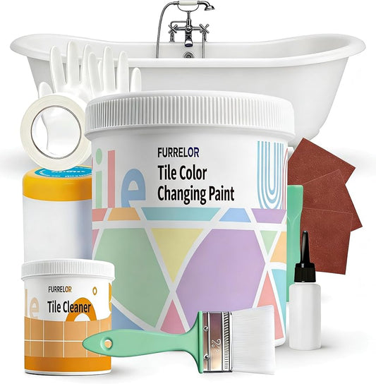 Bathroom Tile Paint, Sink Countertop Shower Paint 17oz, White Tub and Tile Refinishing Kit 10Pcs Tools, Low Odor Porcelain Fiberglass Tub Paint, for DIY Resurfacing Reglaze, 25-30 sq.ft
