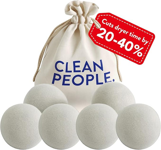 The Clean People 100% New Zealand Wool Dryer Balls - 6 Pack - for Laundry, Fabric Softening, Anti Static, No Lint, Odorless and Reusable