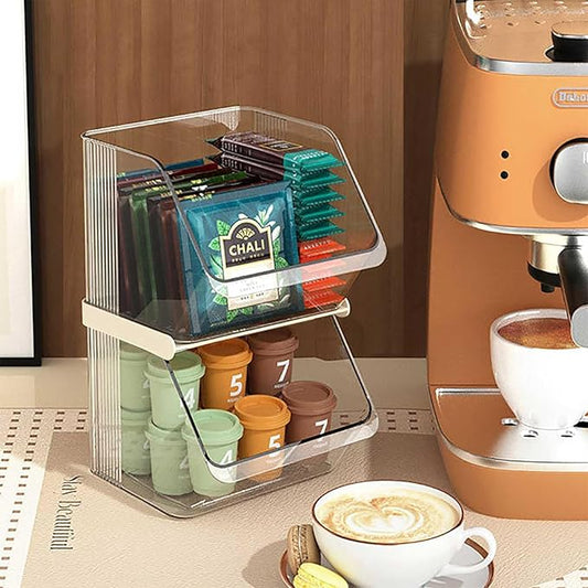K Cup Holder Tea Bag Organizer, Coffee Pod Holders for Keurig Nespresso Vertuo Pods Kcup Sugar Packet Creamer Holder Tea Rack Coffee Bar Accessories (Stacking A)