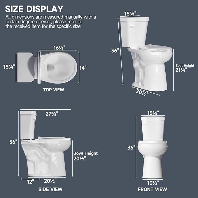 Compact Extra Tall Toilet 21 Inch for Small Bathroom 1.28 GPF Tornado Single Flush - Two Piece Comfort High Toilet for Seniors, 20.5 Inch Bowl Height, 21.25 Inch Seat Height, 12" Rough In,White
