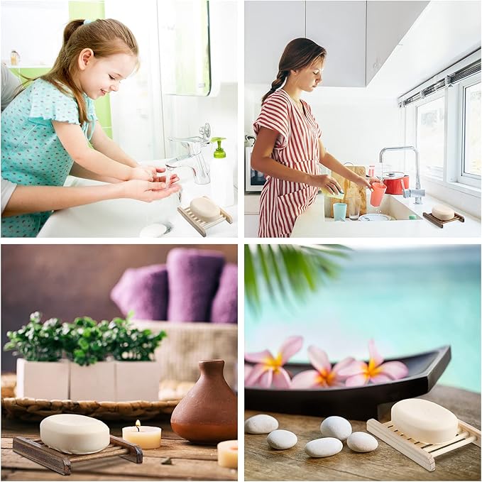 Rtteri 80 Pieces Bamboo Wood Soap Dish Tray Bathroom Wooden Soap Holder Handmade Bathtub Shower Dish Accessories for Home Bathroom Kitchen Sponge Scrubber