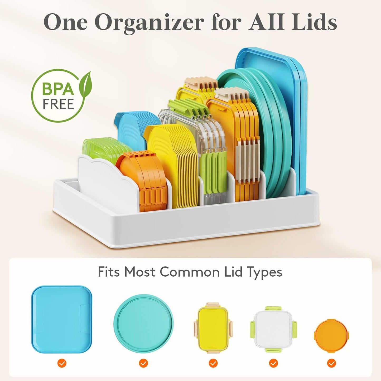 Lifewit Kitchen Cabinet Organizer for Food Contanier Lid with 7 Sections