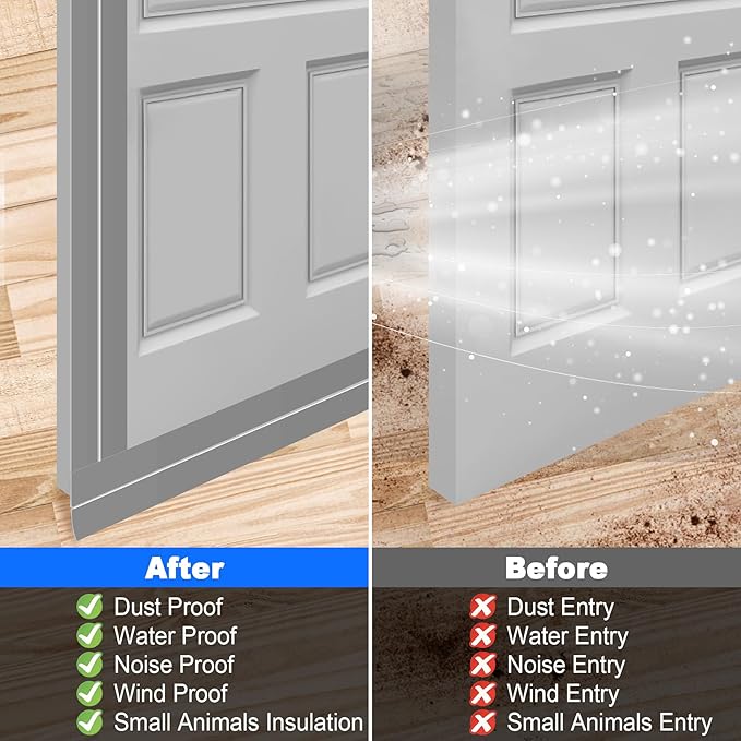 ToLanbbt Weather Stripping Silicone Door Seal Strip 1 in x 20 ft Door Draft Stopper Self Adhesive Door Draft Tape, Side & Bottom Gaps Insulation Strip for Glass Shower Door Sliding Door Window, Gray