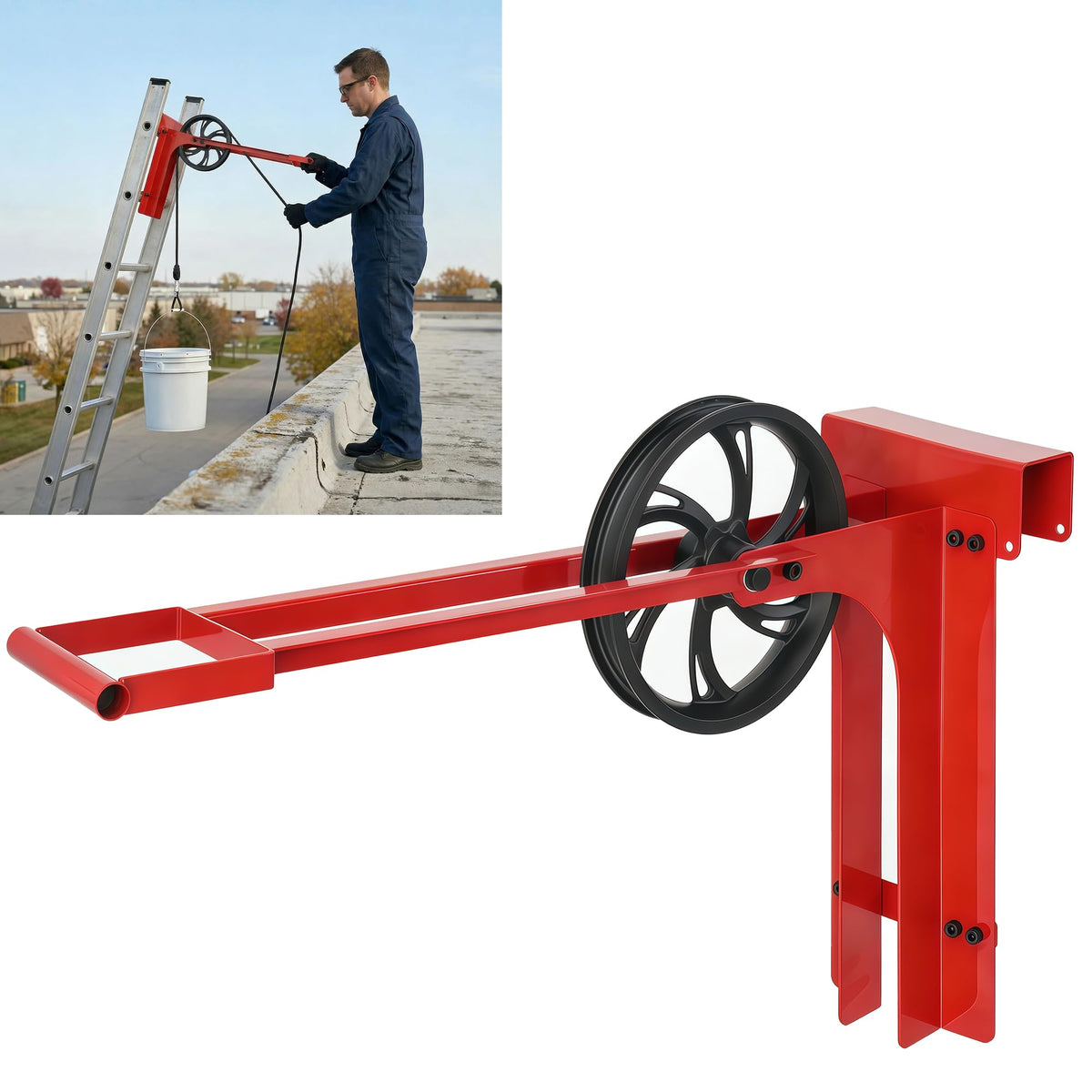Hoisting Wheel with Long Handle 500Lbs Ladder Hoist Pulley System - Image 1