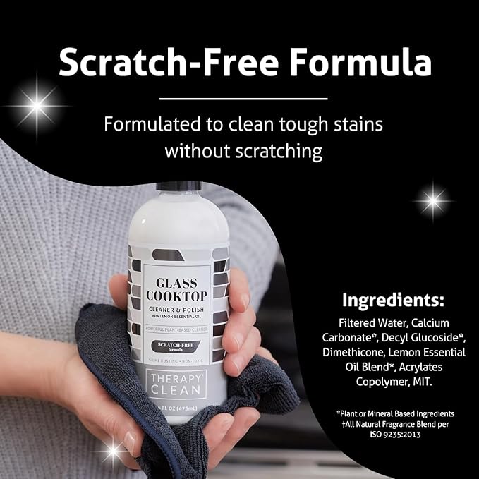 Therapy Glass Cooktop Cleaner 16 oz - Glass Stove Top Cleaner and Polish for Ceramic, Electric, Induction and Flat Top Surfaces