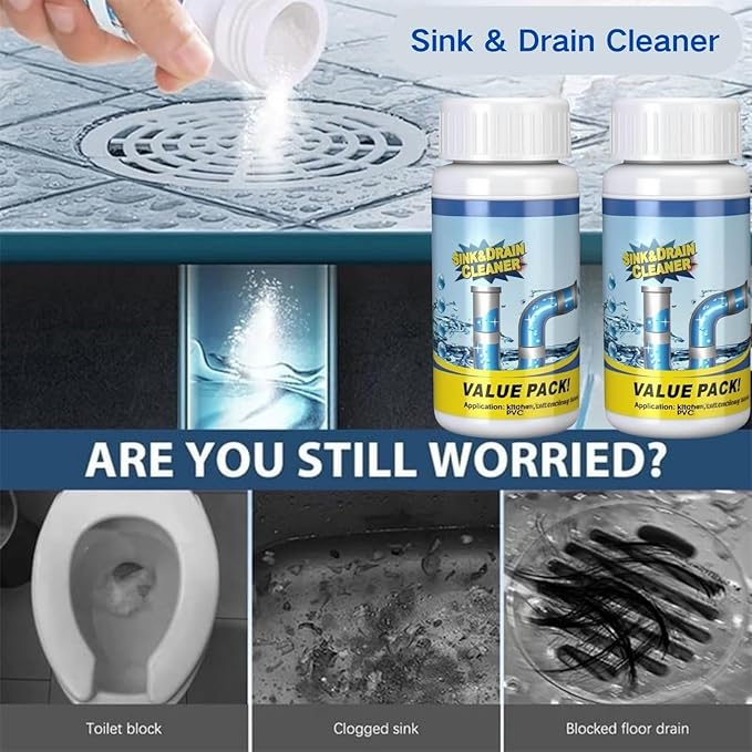 2 Pcs Sink and Drain Cleaner, Powerful Pipe Dredge Sink Cleaner Powder, Fast Foaming Drain Cleaner Pipeline Dredging Agent for Kitchen Toilet Pipeline Quick Cleaning (2)