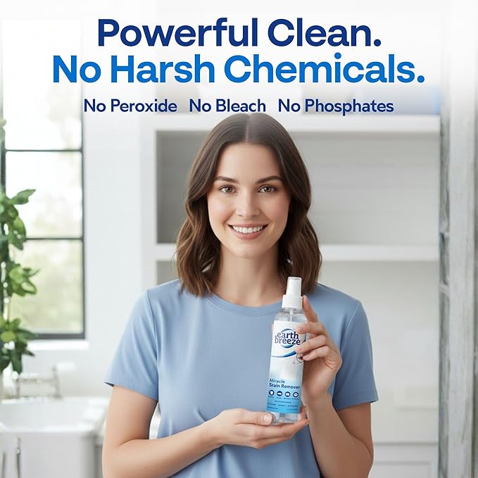 Earth Breeze Miracle Stain Remover Spray – Powerful All-In-One Solution - Removes Virtually All Household Stains – No Harsh Chemicals – Made in USA – Effective Tough Stain Eliminator – 4fl oz (2 pack)