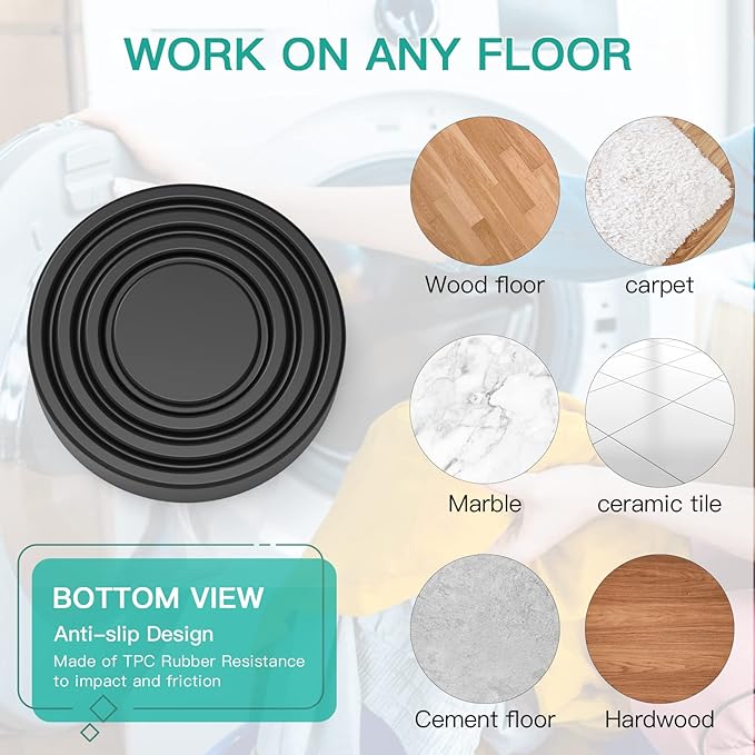 Anti Vibration Pads for Washing Machine,Noise Dampening Washing Machine Feet with Tank Tread Grip for Washer and Dryer,Protects Laundry Room Floor Non-Slip Mats Moisture Proof Mats(8 pcs)