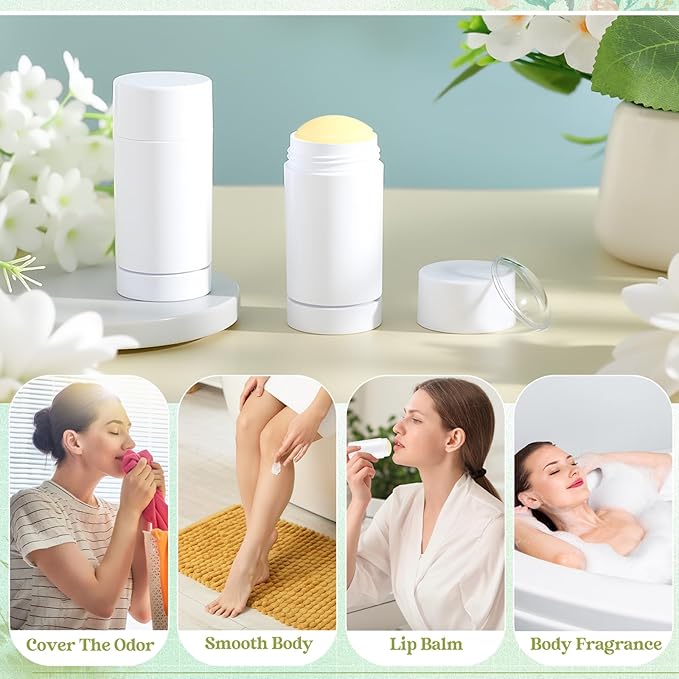 30 Pcs Empty Deodorant Containers Twist up Filling Stick Plastic Deodorant Container Refillable Bottles Bottomfill Round Lip Balm Tubes for Homemade DIY Lipstick Crayon(50 ml,White)