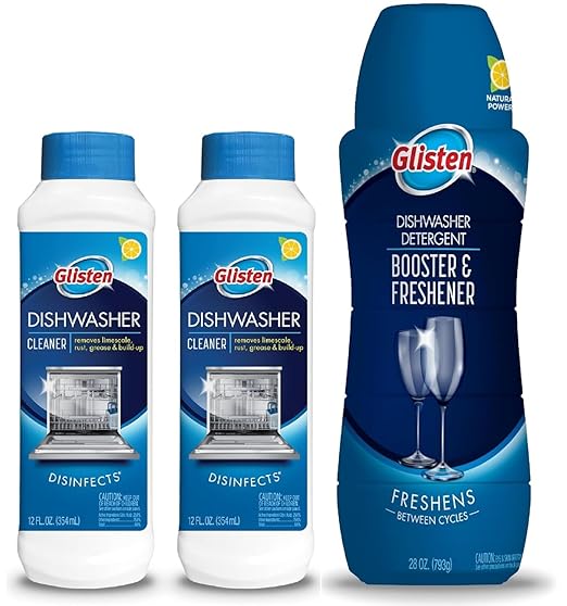 Glisten Dishwasher Magic Machine Cleaner and Disinfectant 2-Pack and Dishwasher Detergent Booster
