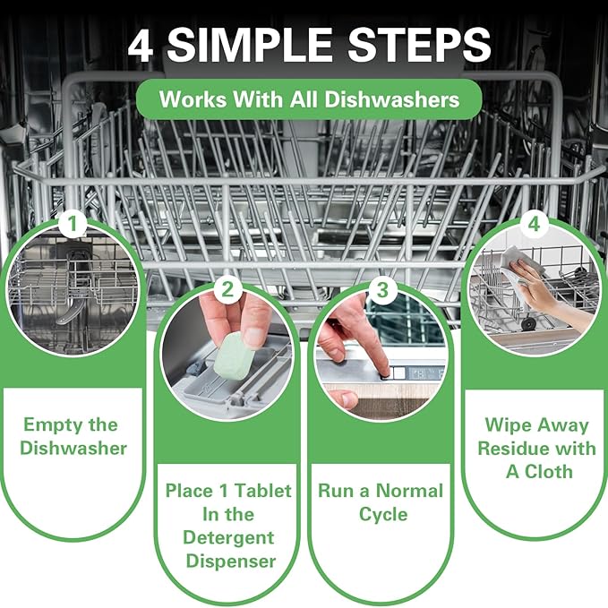 6-pack Dishwasher Cleaner and Deodorizer Tablet for Deep Cleaning all Machine Models,with Sink Drain Filter Basket, Removing Limescale, Odor, Hard Water Residue (Lemon-Scented)