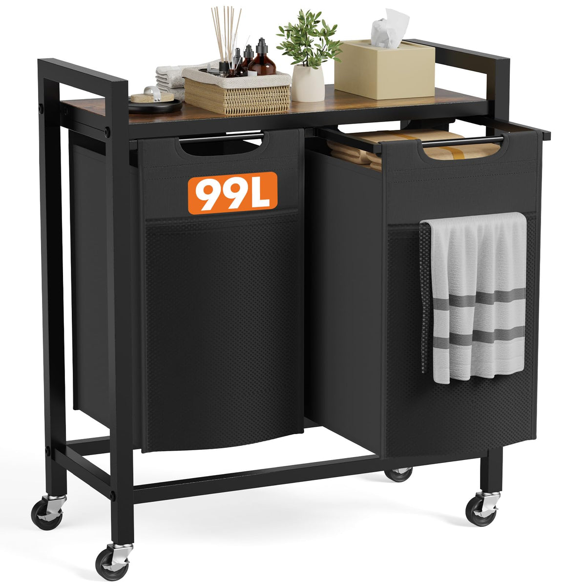 DUMOS Laundry Hamper with 2 Pull-Out Removable Sorter - Image 1