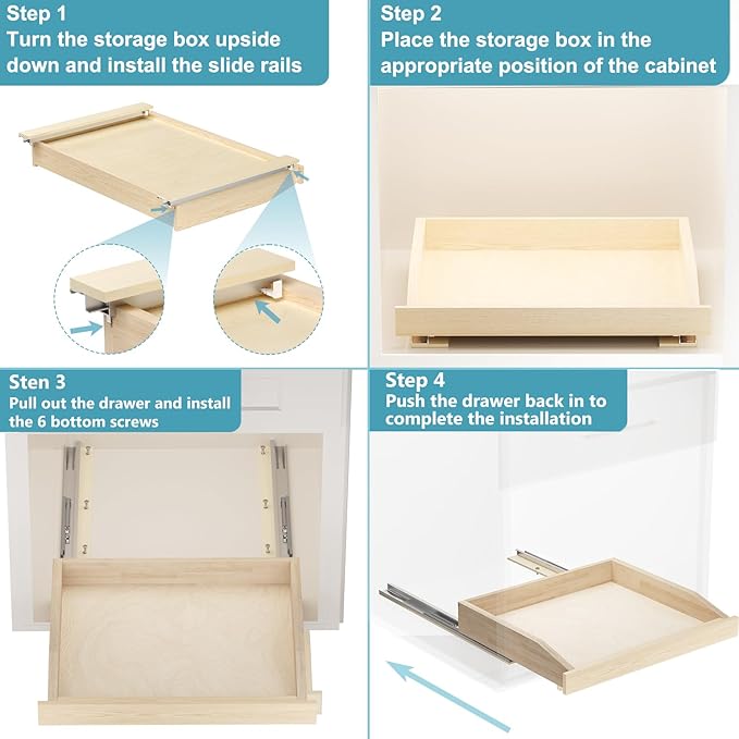 ROOMTEC Pull Out Cabinet Drawer for Kitchen Cabinets 25.5" W x 21" D, Pull Out Cabinet Organizer, Bottom Assembly, Requires At Least 26.5” Cabinet Opening, 2PCS