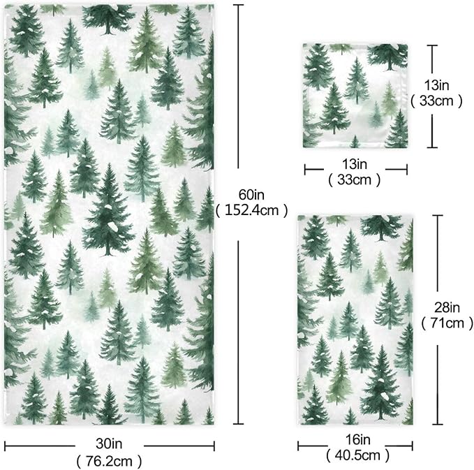 Pfrewn Christmas Winter Towels Set of 3 Woodland Rustic Forest Pine Trees Bathroom Towel Soft Absorbent Bath Hand Towels Washcloth Guest Towel Sets Xmas Holiday Decor