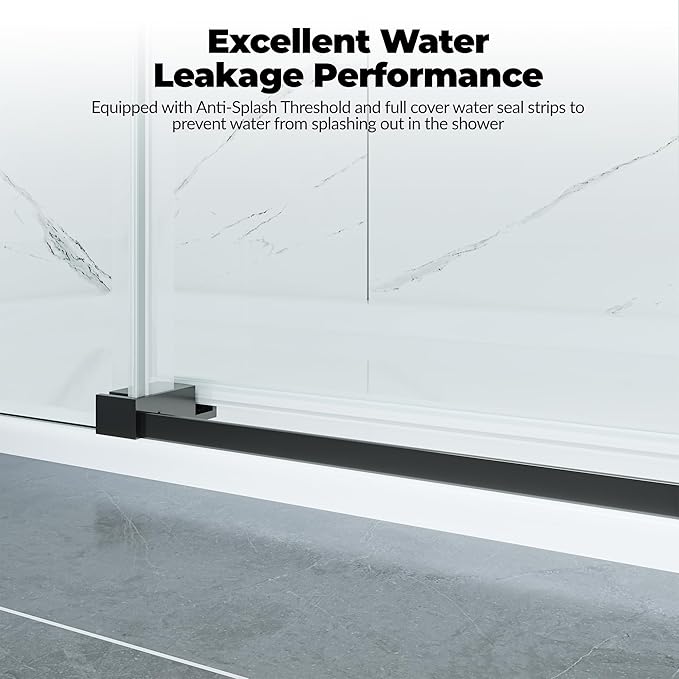 Glass Shower Door 56–60 inch W × 76 inch H,Sliding Frameless Shower Door with Square Stainless Steel Rail and 55mm Rollers,6mm Tempered Glass, Matte Black,Contemporary Shower Doors for Modern Bathroom