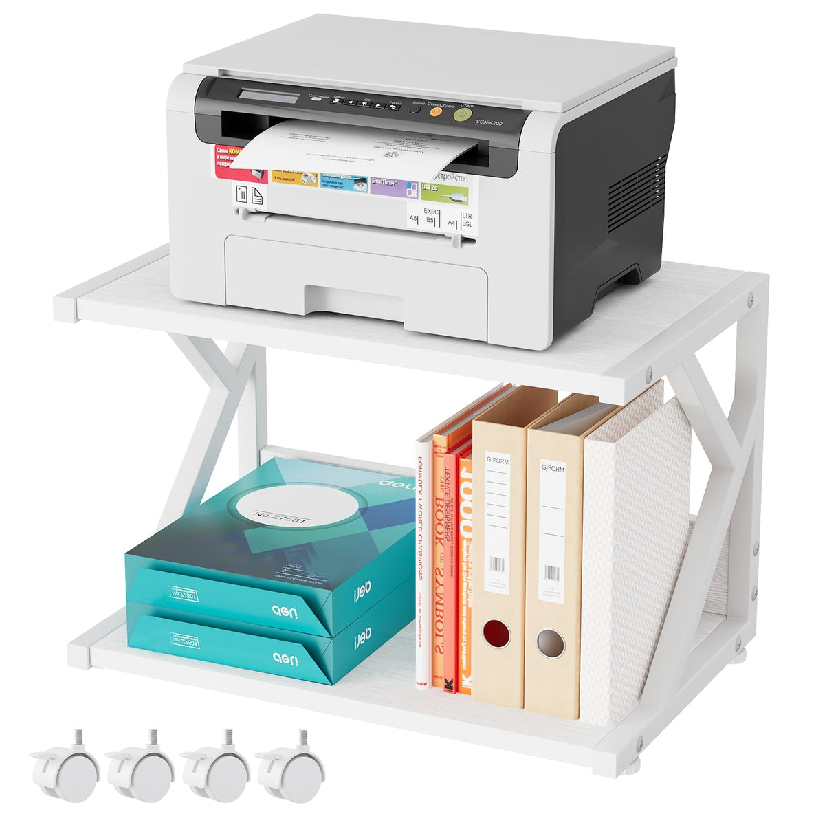 aboxoo Desktop Printer Stand with 2 Tier Wood Storage - Image 1